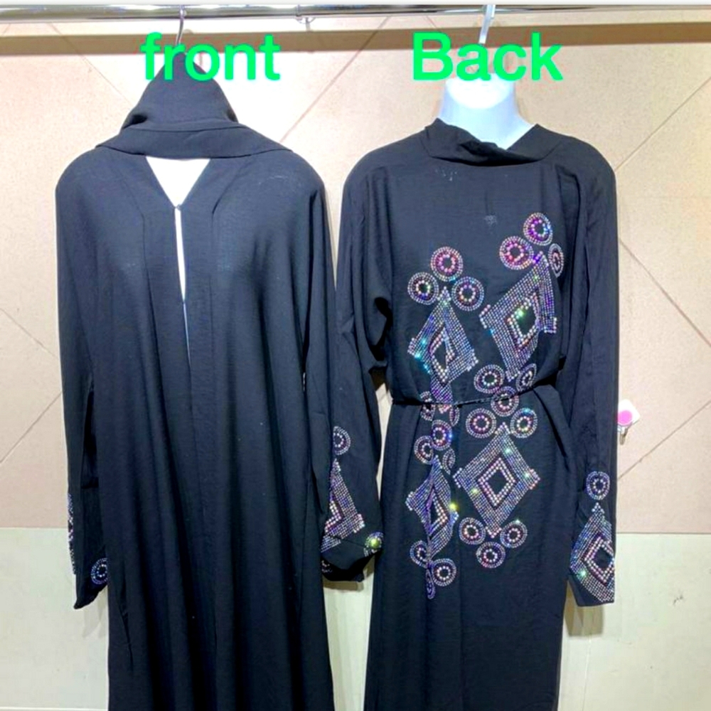 Latest  Design black cap stone  Abaya Kaftan Faras